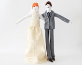 Personalized wedding art dolls | unique bride and groom soft sculpture dolls | ooak just married couple dolls | friends wedding gift