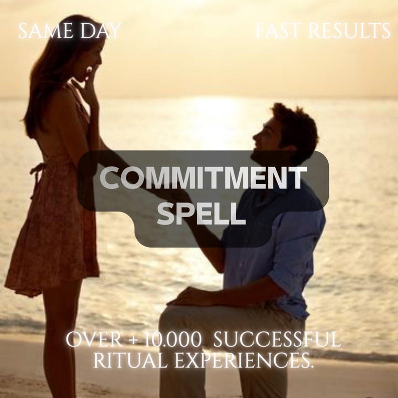 K&ouml;nnte beinhalten: Eine Silhouette von zwei Personen an einem Strand bei Sonnenuntergang. Eine Person steht, w&auml;hrend die andere kniet. Die Texteinblendungen lauten: SAME DAY, FAST RESULTS, COMMITMENT SPELL und OVER + 10.000 SUCCESSFUL RITUAL EXPERIENCES.
