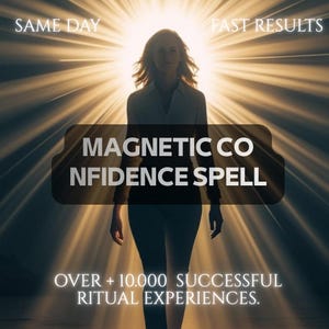 Può includere: Una silhouette di una persona in piedi davanti a una luce brillante e radiosa. Il testo recita: SAME DAY, FAST RESULTS, MAGNETIC CONFIDENCE SPELL, OVER + 10.000 SUCCESSFUL RITUAL EXPERIENCES. La figura è centrata, indossa camicia e pantaloni.
