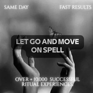 Könnte beinhalten: Eine schwarz-weiße Grafik mit zwei Händen, die nach einem Schmetterling greifen. Der Text lautet: SAME DAY, FAST RESULTS, LET GO AND MOVE ON SPELL und OVER + 10.000 SUCCESSFUL RITUAL EXPERIENCES. Die Komposition ist monochrom und zentriert.