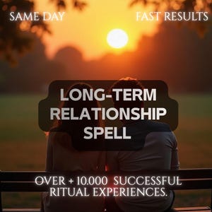 Peut inclure: Un graphique numérique montrant deux personnes assises sur un banc au coucher du soleil. Le texte indique : SAME DAY, FAST RESULTS, LONG-TERM RELATIONSHIP SPELL, OVER + 10.000 SUCCESSFUL RITUAL EXPERIENCES. La scène est éclairée par un soleil orange.
