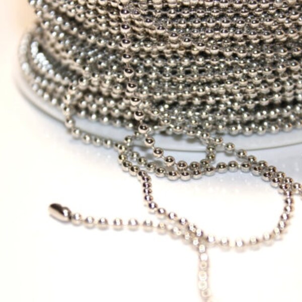 32ft Nickel Silver Ball Chain links 2mm Connectors Included