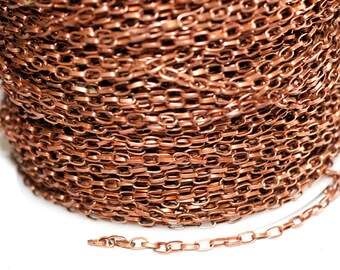 32ft Antique Red Copper Chain -Finished Brass Chain-Cable Chain-3x5mm-unsoldered