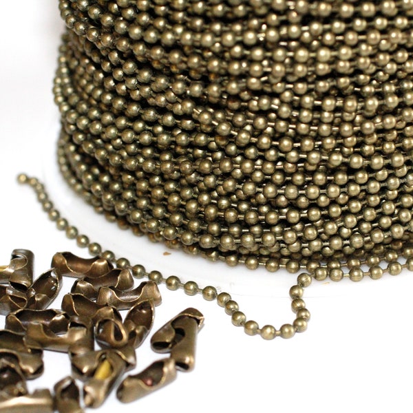 32ft Antique Brass Ball Chain-2.4mm connectors included