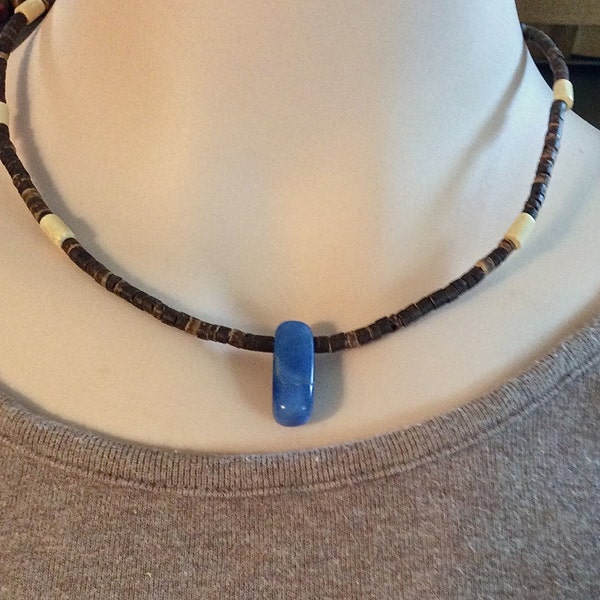 Men's Necklace Unisex Coconut Heishi Beads Waldo Stone Blue Surfer Dude Earthy Natural Beach Hippie  Gift Trending Colors