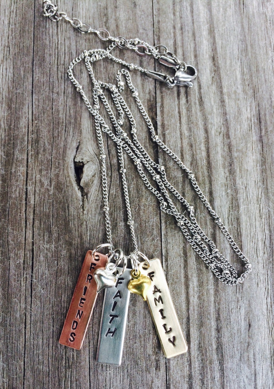 Hand Stamped Mixed Metal Faith Family Friends Necklace Etsy