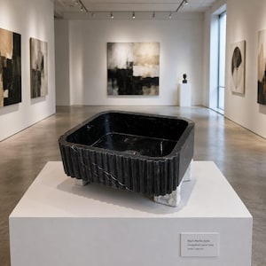 Lavabo rectangular de mármol negro hecho a mano para baño (56 x 41 x 20 cm).
