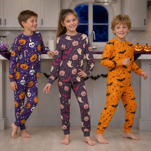 Halloweenpyjamas för barn, läskigt långärmat pyjamasset, spökpumpa-sovkläder, julpyjamas för pojkar och flickor, halloweenpresent