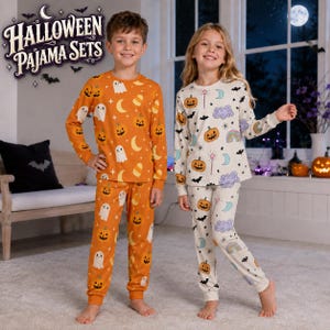 Barn Halloween-pyjamasset, spökpumpa-pyjamas, läskiga långärmade nattkläder, höstpyjamas för pojkar och flickor, Halloweenpresent till barn