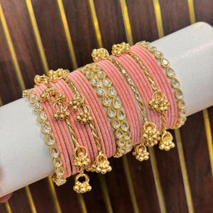 Set di bracciali da sposa con velluto e kundan del Kashmir, Chooda da matrimonio indiano, gioielli etnici tradizionali, bracciali festivi da donna
