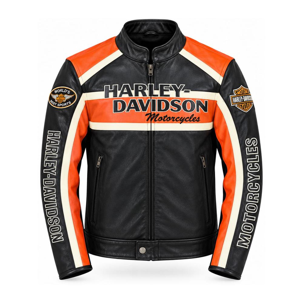 HARLEY-DAVIDSON ジャケット ブラック/オレンジ Black and Orange Harley Davidson Jacket - Etsy