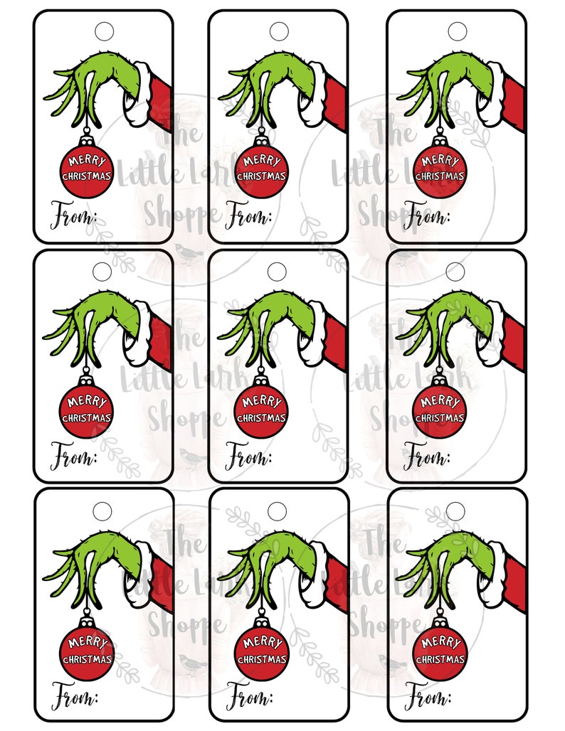 Printable Gift Tags Grinch PNG Grinch Tags Digital File Etsy Hong Kong