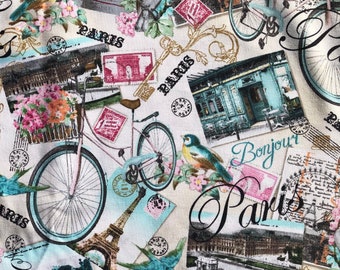 Choose your cut. Timeless Treasures Paris Quilting Cotton Fabric France Pink fabric with Eiffel Towers
