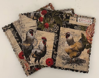 JAR GRIPPER or COASTER Rooster and Roses; Purchase one or set of 3