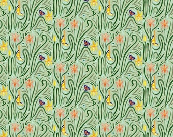 Free Spirit Fabric - Backyard Wonder by Adam Trest; PWAT006.GREEN; 100% Cotton Fabric- Cut off the bolt.