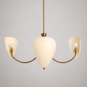 Mid Century Modern Brass Chandelier | 3 Light Italian Pendant | Modern Brass Ceiling Fixture | Dining Room Statement Lighting