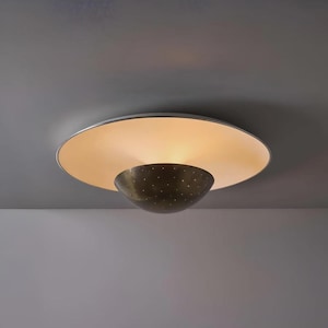 Handgjord taklampa i mässing i 50-talsstil, modern design | Italiensk stjärnkupoltaklampa | Infälld mässingsarmatur