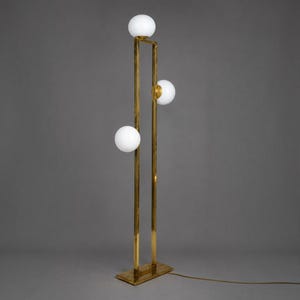 Rectangular Brass Floor Lamp with Glass Globes, Modern Luxury Floor Lamp, Mid Century Standing Lamp, Designer Globe Floor Light
