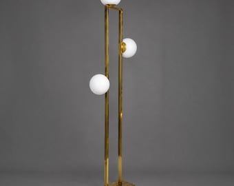 Rectangular Brass Floor Lamp with Glass Globes, Modern Luxury Floor Lamp, Mid Century Standing Lamp, Designer Globe Floor Light