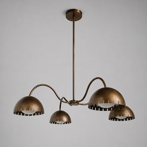 Mid Century Modern Brass Chandelier | Italian Globe Pendant Light | Modern Brass Ceiling Fixture | Dining Room Lighting