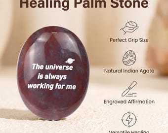 Engraved Affirmation Indian Agate Palm Stone Natural Worry Stone Meditation Anxiety Relief, Spiritual Healing and Daily Mindfulness Practice