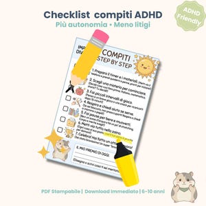 Checklist Compiti ADHD Bambino | Routine Compiti Step by Step | Printable PDF 6-10 Anni | Metodo Calma ADHD