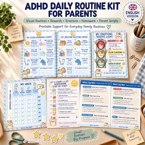 ADHD Routine Kit for Parents | Morning and Bedtime Visual Schedule, Reward Chart, Homework + Emotion Tools | Printable PDF | Canva Editable