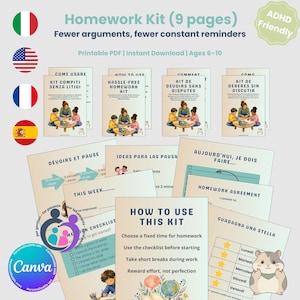 ADHD Homework Kit for Kids | Visual Homework Routine, Brain Breaks and Reward Chart | Executive Function Printable PDF