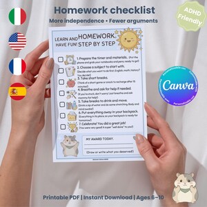 Checklist Compiti ADHD Step by Step | Routine Visiva per Bambini | Organizzazione Pause e Autonomia | PDF A4 Stampabile | Modificabile Canva