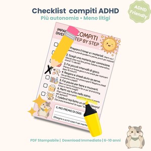 Checklist Compiti ADHD Bambina | Routine Compiti Step by Step | Printable PDF 6-10 Anni | Metodo Calma ADHD