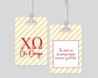 Chi Omega Aluminum Luggage Tag - Personalized Sorority Bag Tag, Officially Licensed Gift