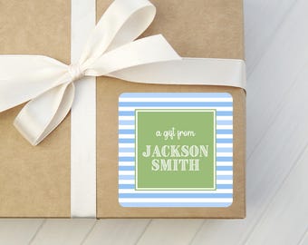 Personalized Square Gift Stickers - Preppy Stripe Gift Labels