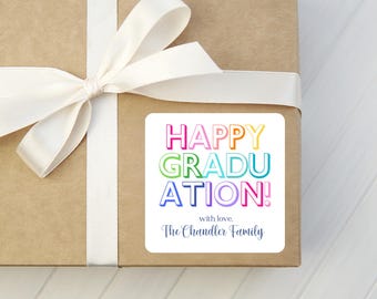 Personalized Graduation Gift Stickers - Class of 2025 Gift Stickers - Square Happy Graduation Stickers - Custom Graduation Gift Stickers