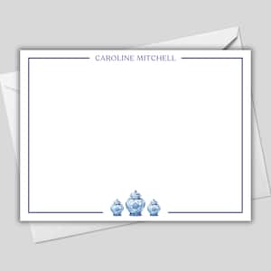 Personalized Chinoiserie Ginger Jar Notecards - Blue and White Chinoiserie Notecards - Grandmillennial Notecards - Grandmillennial Gifts