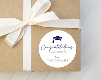 Personalized Round Graduation Gift Stickers - Congratulations Graduate Gift Stickers - Class of 2025 Stickers - Graduation Gift Wrapping