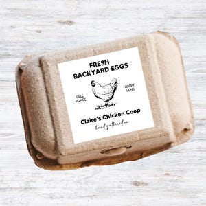 Personalized Egg Carton Sticker - Farm Fresh Eggs Carton Label - Vintage Sketch Chicken Labels - Farm and Homestead Labels - Chicken Coop