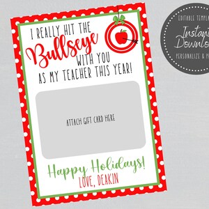Target Gift Card Holder - Teacher Christmas Holiday Gift - Hit the Bullseye - Teacher Appreciation - Instant Download - Editable - Printable