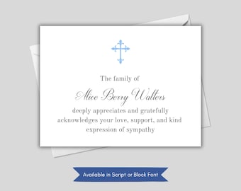 Traditional Sympathy Acknowledgement Cards - Christian Cross Funeral Thank You Notes