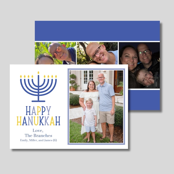 Happy Hanukkah Photo Card - Printed Happy Hanukkah Photo Card - Custom Hanukkah Card - 5x7 Custom Photo Card - Printed Holiday Card