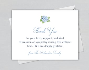 Sympathy Acknowledgement Cards - Funeral Thank You Notes: Blue Hydrangea Design