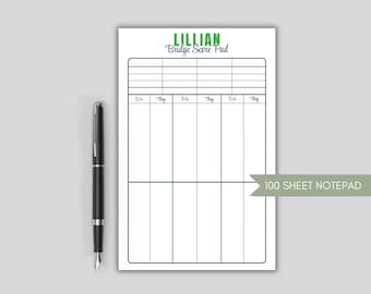 Personalized Bridge Score Pad - Card Game Scorepad - 100 Sheet Notepad