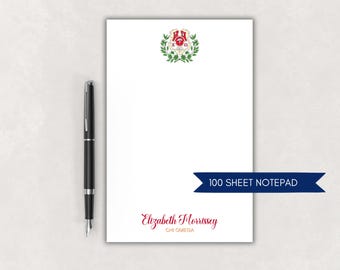 Chi Omega Crest Notepad - Personalized Chi O Note Pad - Officially Licensed Sorority Gift
