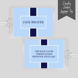 Personalized Luggage Tag - Personalized Diaper Bag Tag - Kids Name Tag - Backpack Tag  -  Preppy Navy Luggage Tag - Blue Colorblock Bag Tag