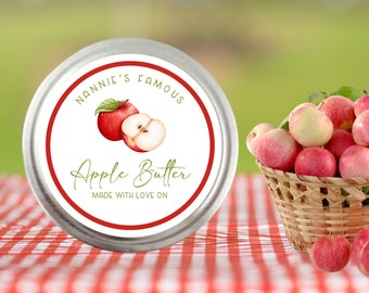 Personalized Apple Butter Canning Jar Labels - Homemade Canning Jar Stickers - Round Mason Jar Stickers - Made with Love Stickers