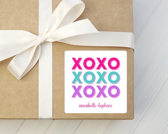 Personalized Gift Sticker - Square Monogrammed Sticker - Custom Gift Wrapping - XOXO Gift Sticker - Kid Gift Sticker - Family Gift Tags