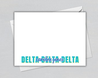 Delta Delta Delta Notecards - Tri Delta Notecards  - Tri Delta Gift - Personalized Sorority Notecards - Pledge Gift - Officially Licensed