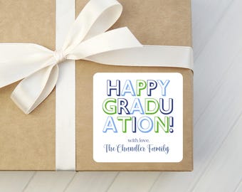 Personalized Graduation Gift Stickers - Class of 2025 Gift Stickers - Square Happy Graduation Stickers - Custom Graduation Gift Stickers