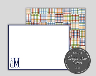 Personalized Stationery - Monogrammed Notecards - Children's Stationery - Preppy Notecards - Madras Notecards - For Boys - For Men - For Him