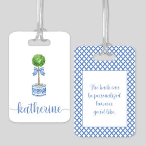Personalized Topiary Luggage Tag - Topiary Diaper Bag Tag - Chinoiserie Luggage Bag Tag - Grandmillennial Luggage Bag Tag - Chinoiserie