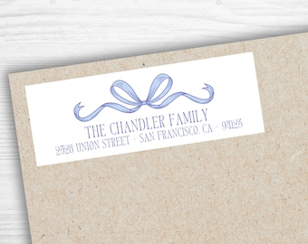 Personalized Return Address Labels – Blue Bow Design – Custom Family Address Stickers – Elegant Grandmillennial Style